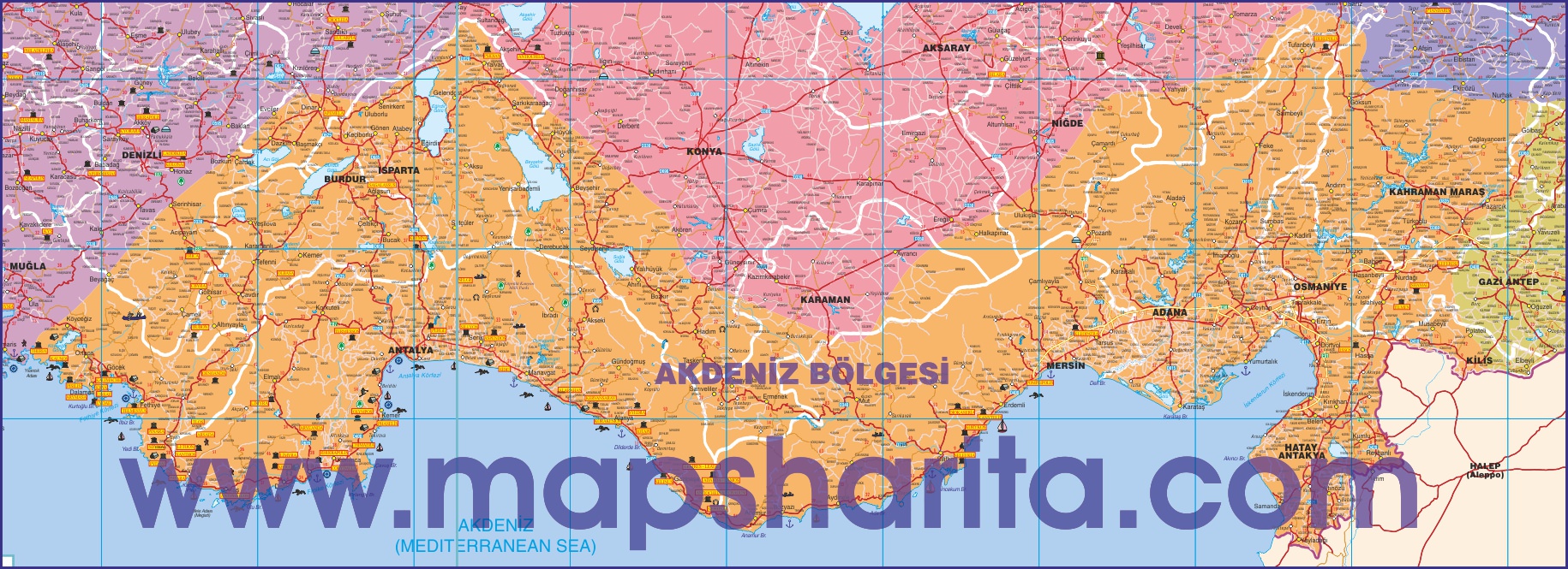 AKDENİZ BÖLGESİ HARİTASI KÖY YOLLARI AKDENİZ BÖLGESİ HARİTASI KÖY YOLLARI