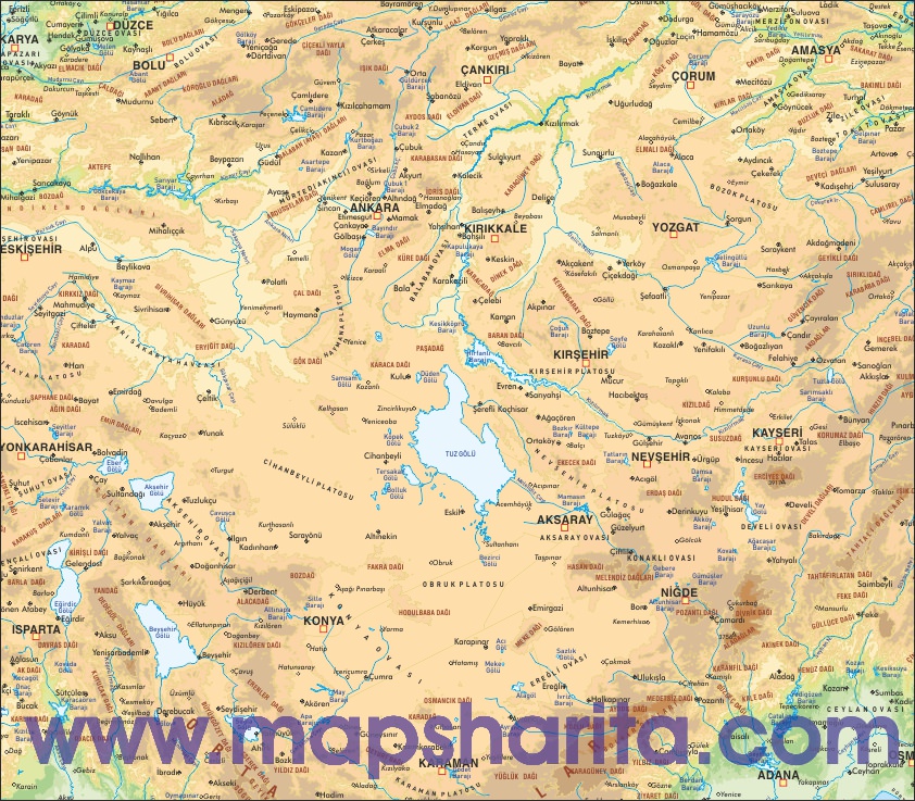 İÇ ANADOLU BÖLGESİ FİZİKİ HARİTASI İÇ ANADOLU BÖLGESİ FİZİKİ HARİTASI