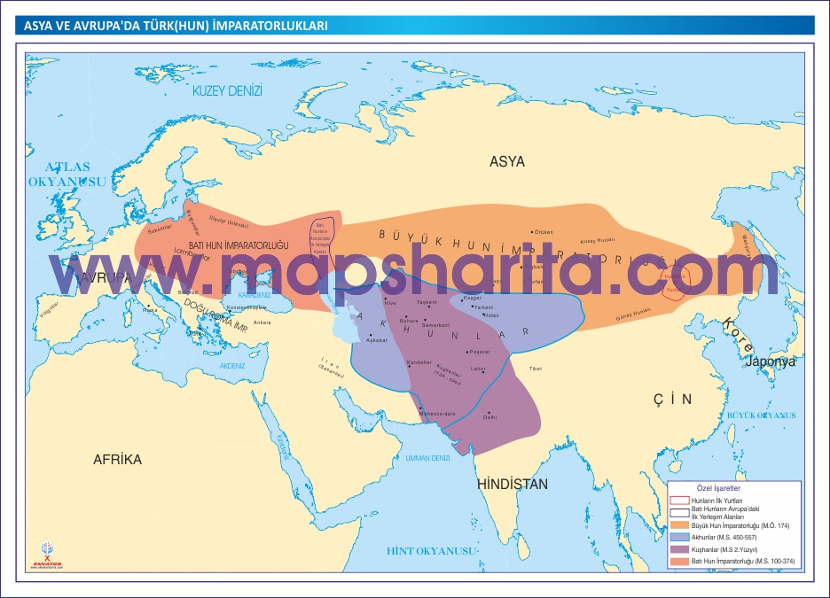 ASYA VE AVRUPA’DA HUN İMPARATORLUKLARI HARİTASI