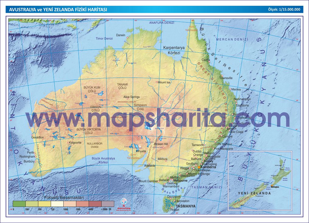 AVUSTRALYA VE YENİ ZELANDA FİZİKİ HARİTASI