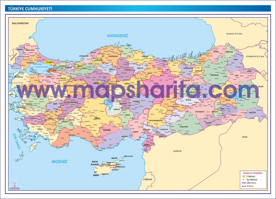 BUGÜNKÜ TÜRKİYE CUMHURİYETİ HARİTASI