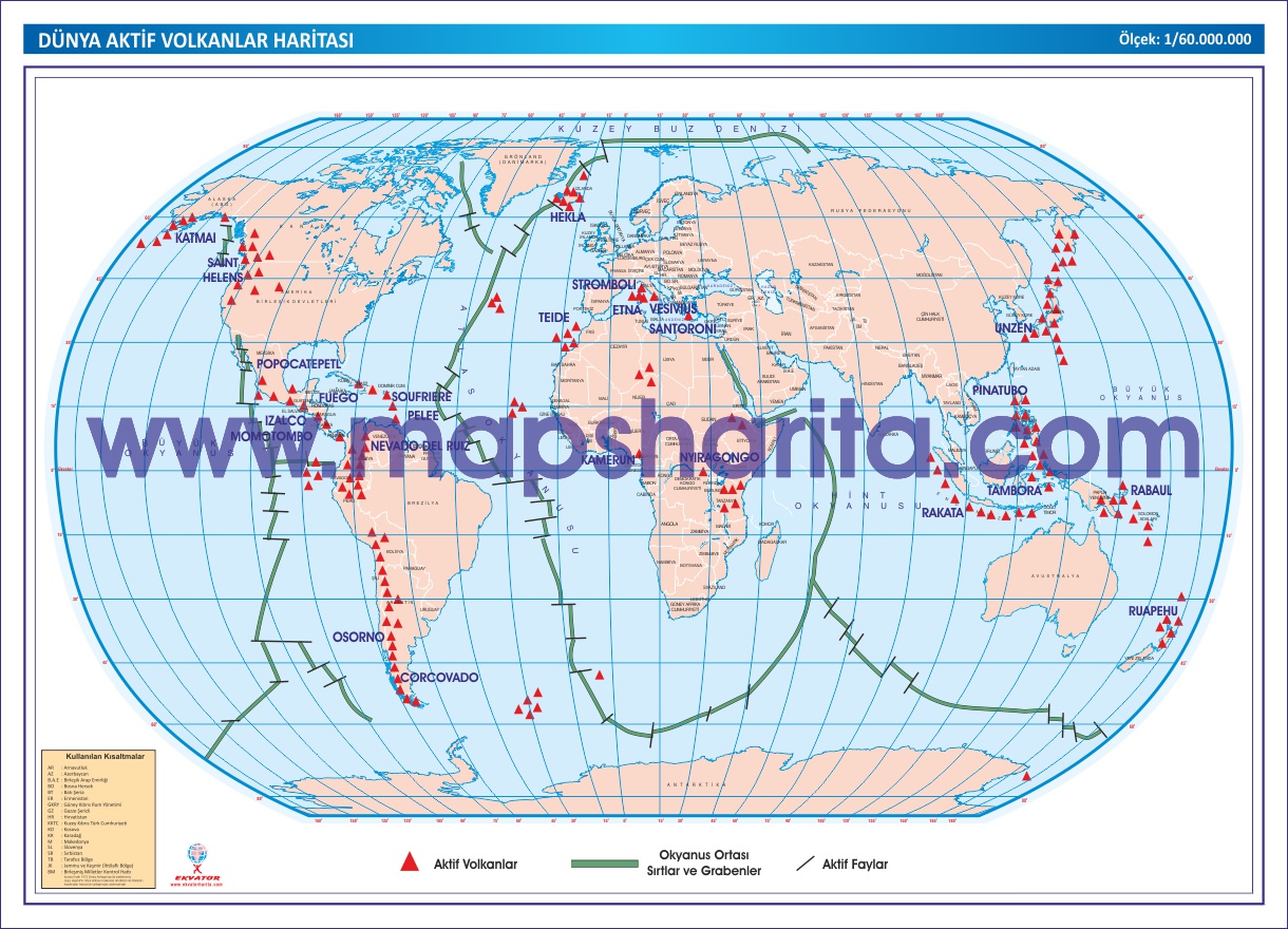 Dunya Aktif Volkanlar Haritasi Dunya Atlasi