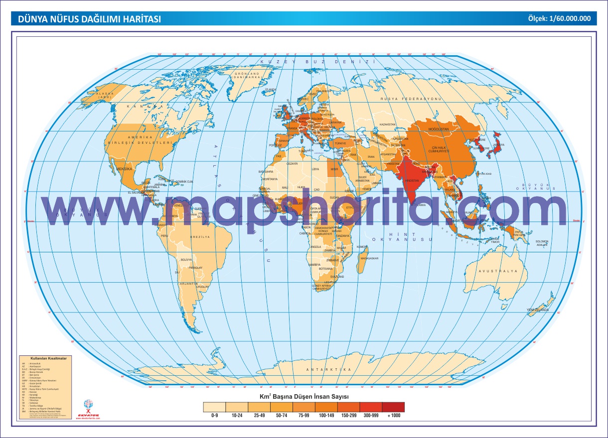DÜNYA NÜFUS DAĞILIMI HARİTASI 
