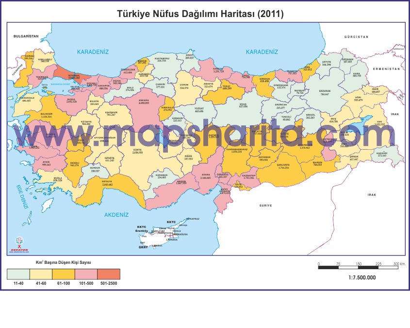 TÜRKİYE NÜFUS DAĞILIMI HARİTASI 